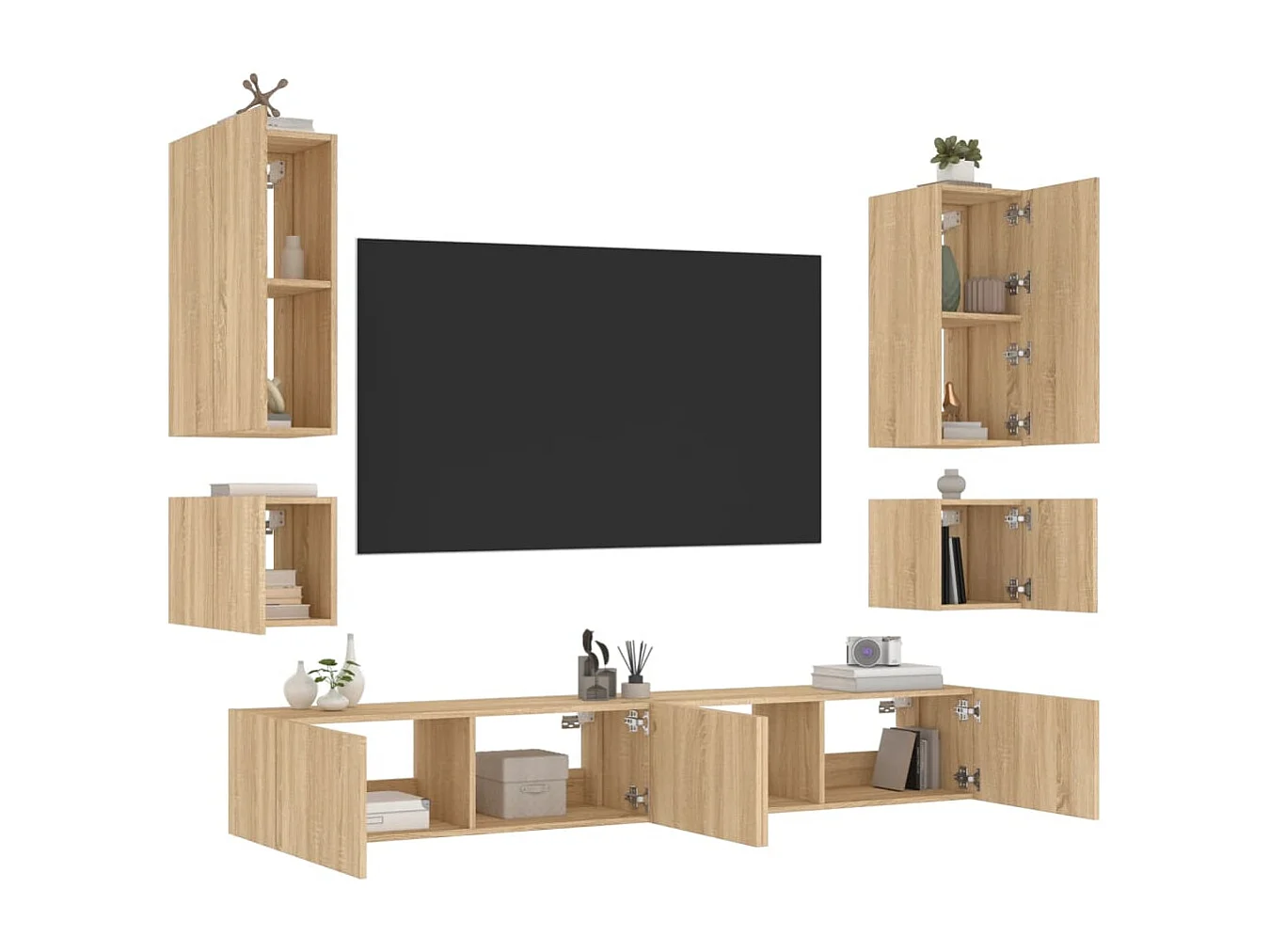 Chaja  Meuble TV muraux 6 pcs avec lumières LED chêne sonoma
