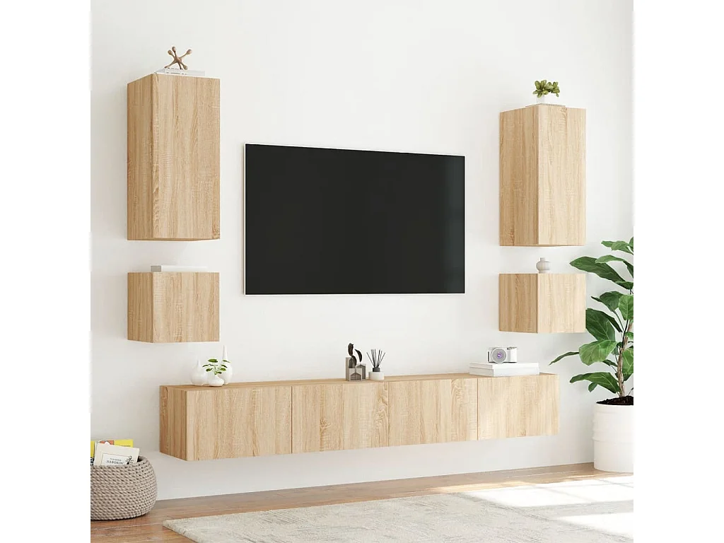 Chaja  Meuble TV muraux 6 pcs avec lumières LED chêne sonoma