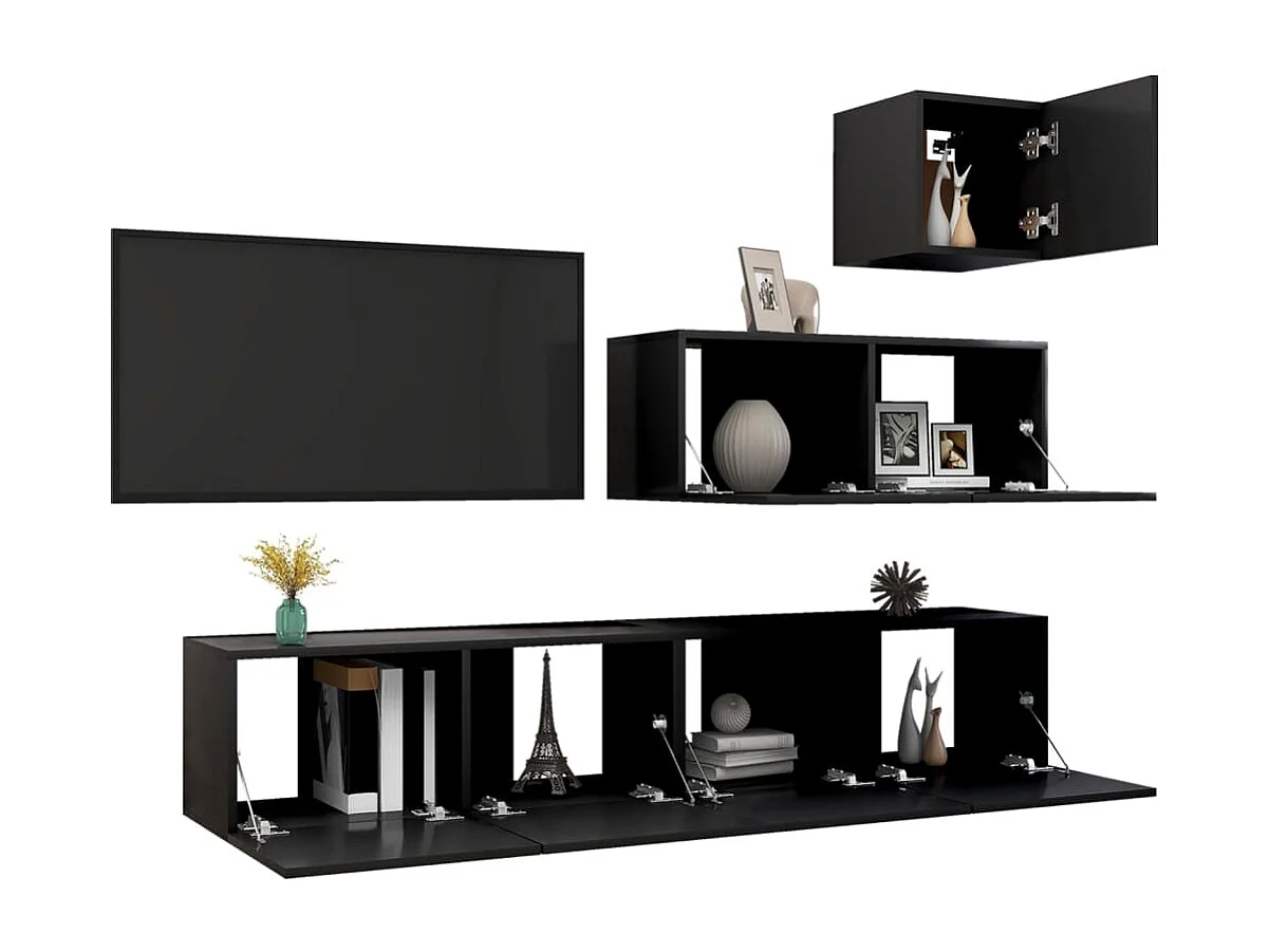 Antelope  Ensemble de meubles TV 4 pcs Noir Bois d'ingénierie