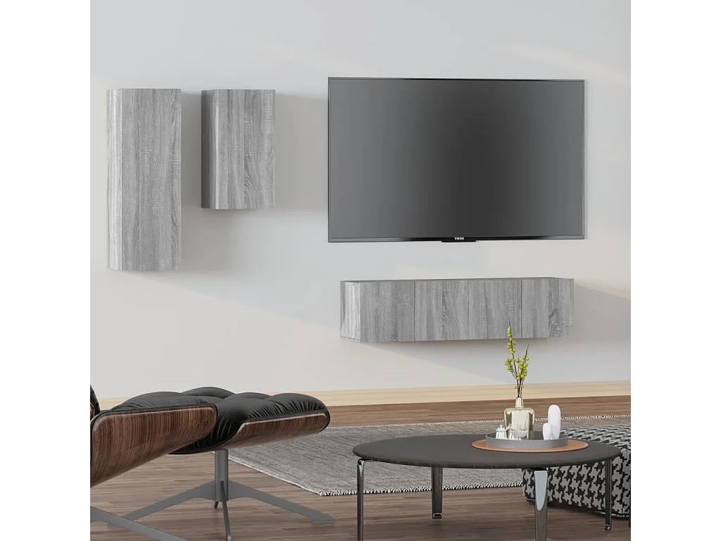Maria  Set de muebles para TV 4 pzas madera contrachapada gris Sonoma