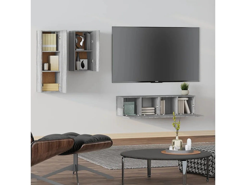 Maria  Set de muebles para TV 4 pzas madera contrachapada gris Sonoma