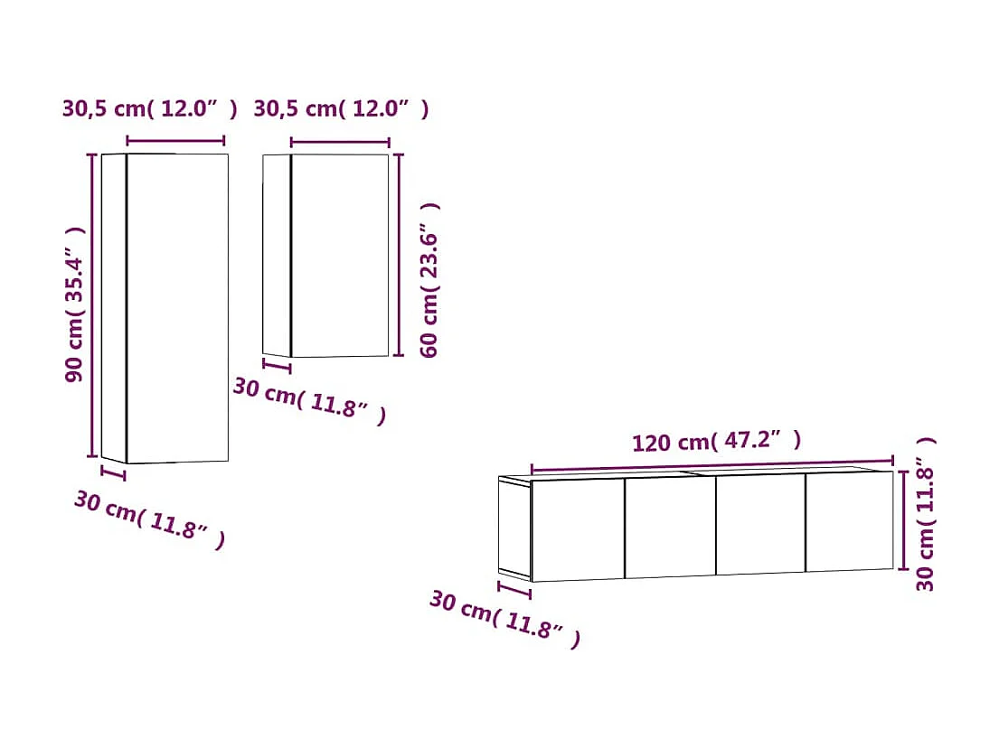 Maria  Set de muebles para TV 4 pzas madera contrachapada gris Sonoma
