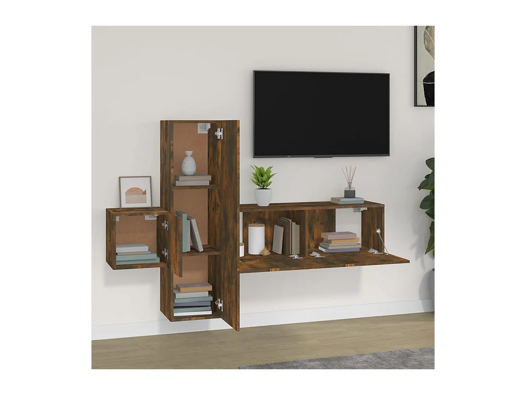 Pontarlier  Ensemble de meubles TV 3 pcs Chêne fumé Bois d'ingénierie