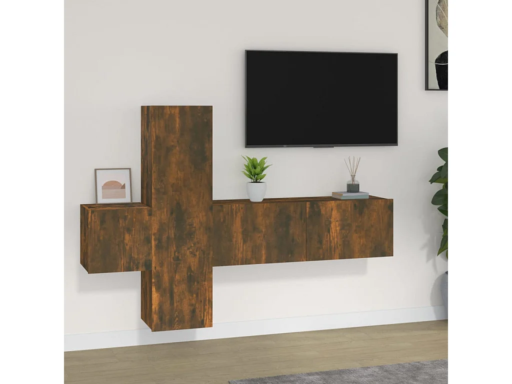 Pontarlier  Set de muebles de TV 3 pzas madera contrachapada roble ahumado