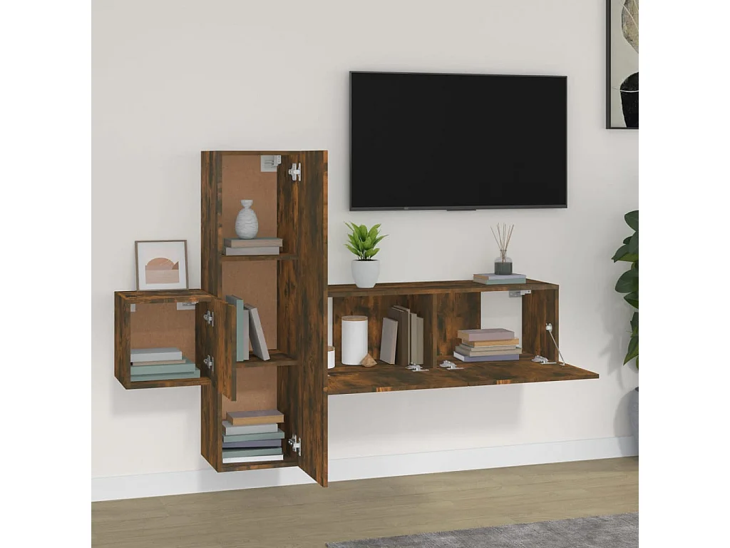 Pontarlier  Set de muebles de TV 3 pzas madera contrachapada roble ahumado