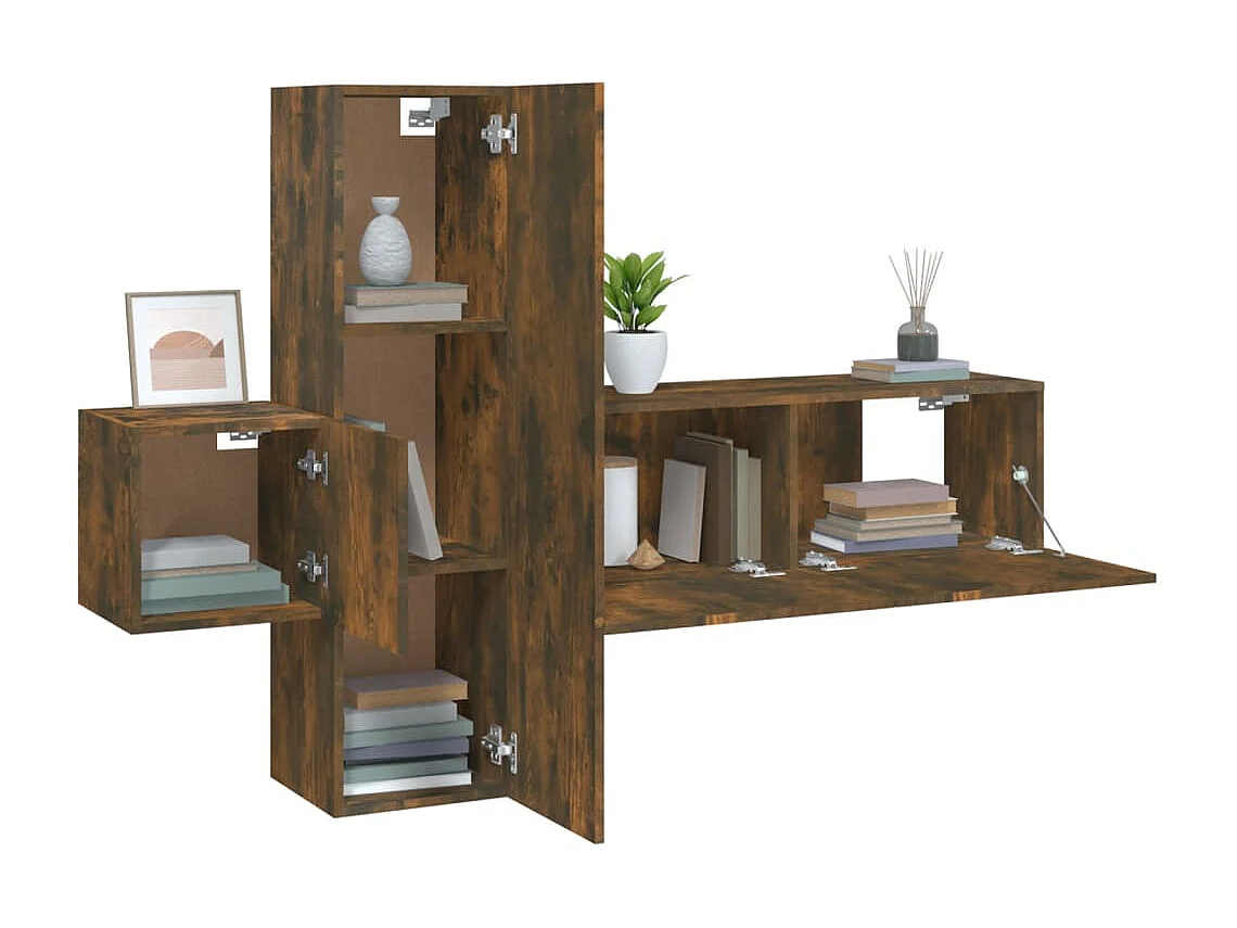 Pontarlier  Set de muebles de TV 3 pzas madera contrachapada roble ahumado