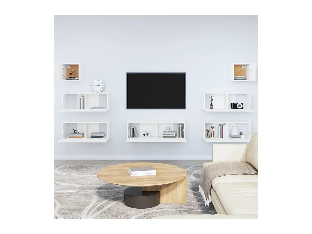 Aadil  Ensemble de meubles TV 7 pcs Blanc Bois d'ingénierie