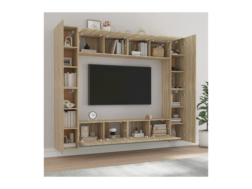 Myjor  Set de muebles para TV 8 pzas madera contrachapada roble Sonoma