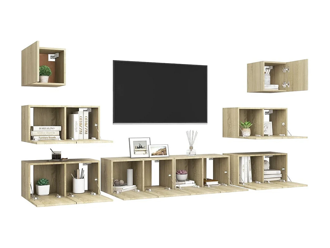 Vinton  Set de muebles salón TV 8 pzas madera ingeniería roble Sonoma