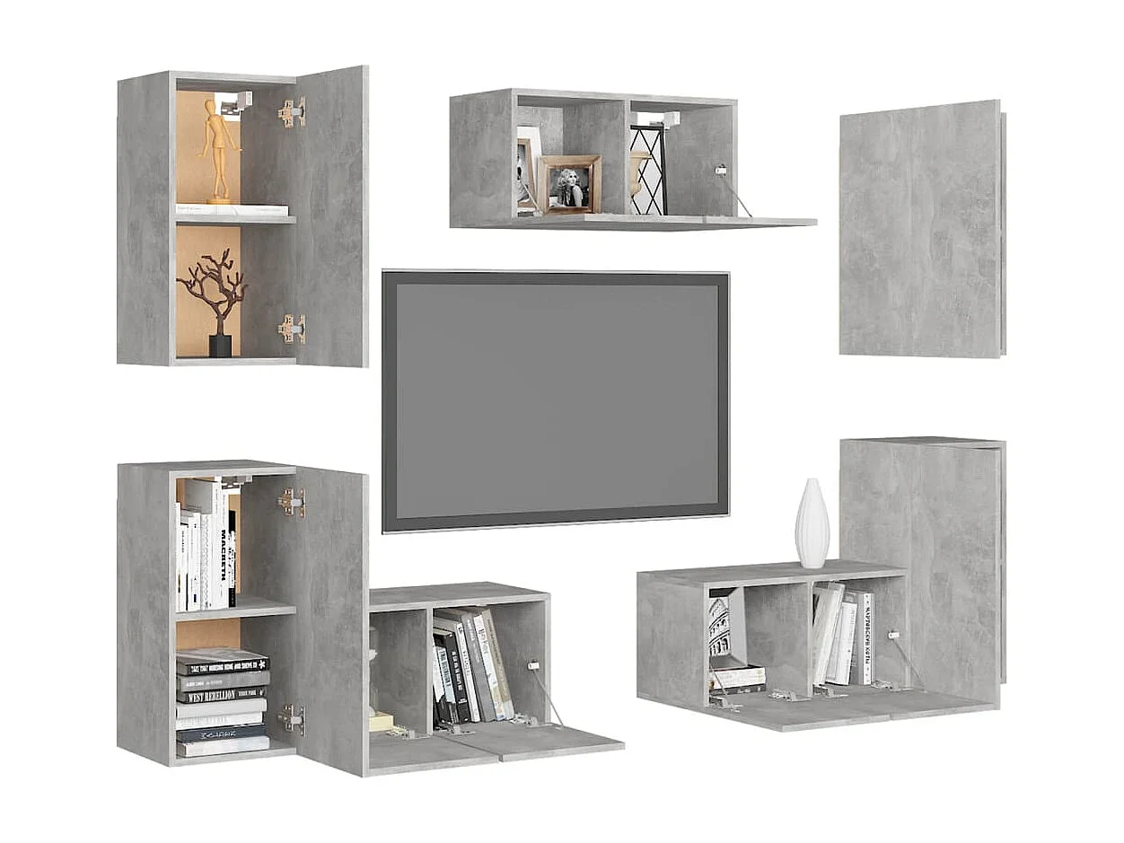 Monza  Ensemble de meubles TV 7 pcs Gris béton Bois d'ingénierie