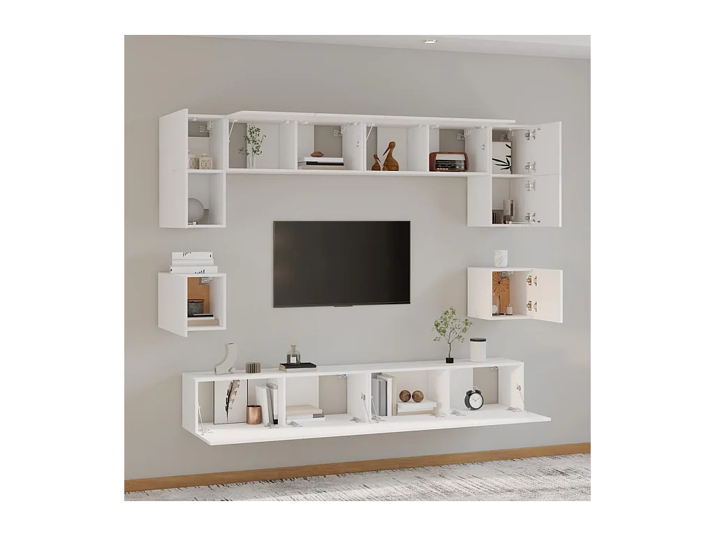 Doolin  Ensemble de meubles TV 8 pcs Blanc Bois d'ingénierie