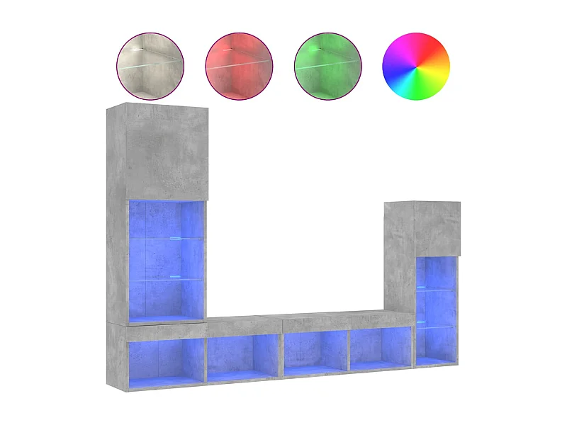 Aylrik  4-delige Tv-wandmeubelset met LED bewerkt hout betongrijs