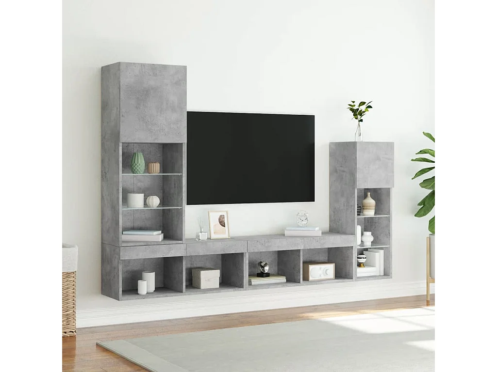 Aylrik  Muebles TV pared con LED 4 pzas madera ingeniería gris hormigón