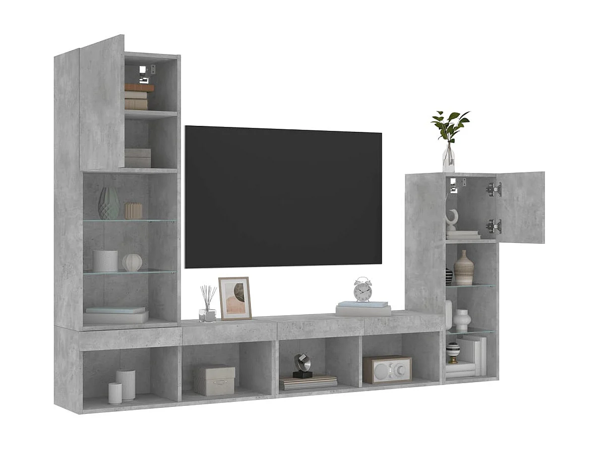 Aylrik  Muebles TV pared con LED 4 pzas madera ingeniería gris hormigón