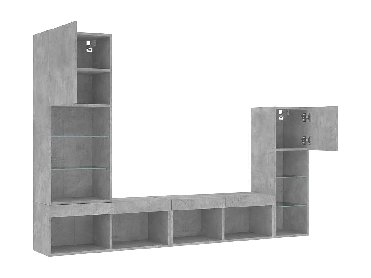 Aylrik  Muebles TV pared con LED 4 pzas madera ingeniería gris hormigón