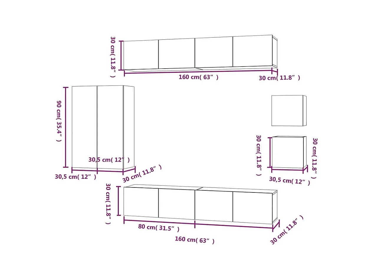 Luc  Ensemble de meubles TV 8 pcs Chêne sonoma Bois d'ingénierie