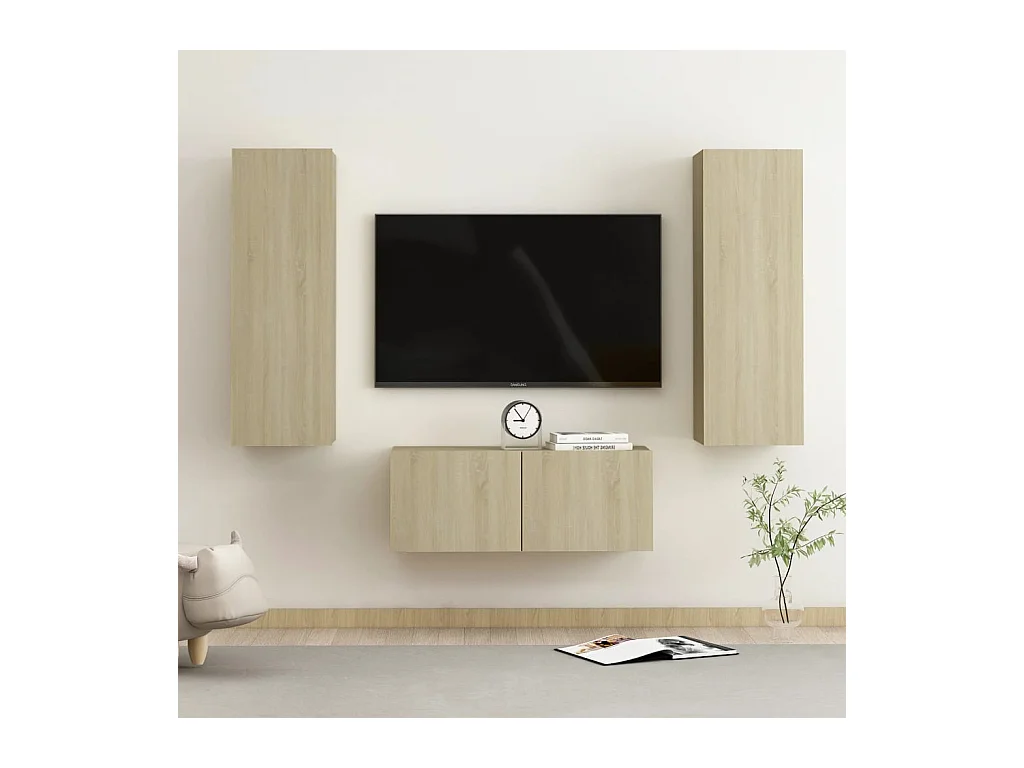 Deadwood  Ensemble de meubles TV 3 pcs Chêne sonoma Bois d'ingénierie