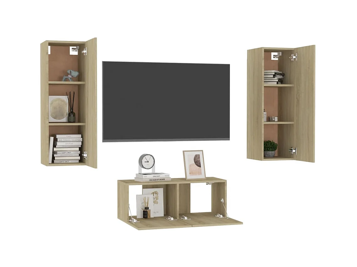 Deadwood  Ensemble de meubles TV 3 pcs Chêne sonoma Bois d'ingénierie