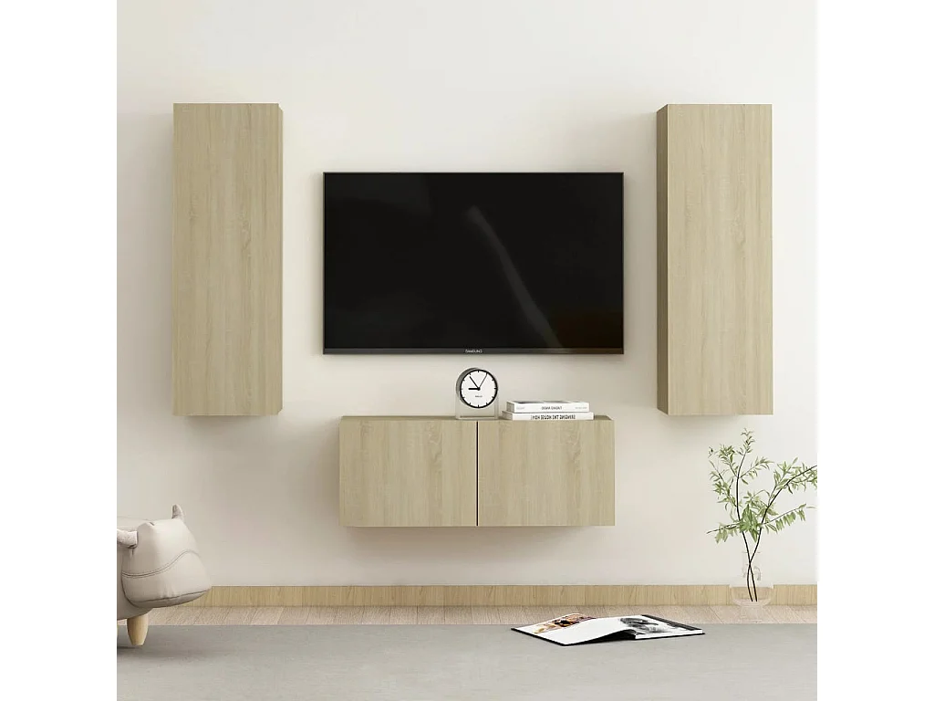 Deadwood  Set muebles de salón TV 3 pzas madera ingeniería roble Sonoma