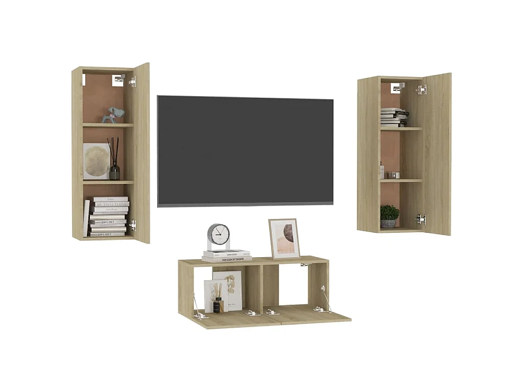 Deadwood  Set muebles de salón TV 3 pzas madera ingeniería roble Sonoma