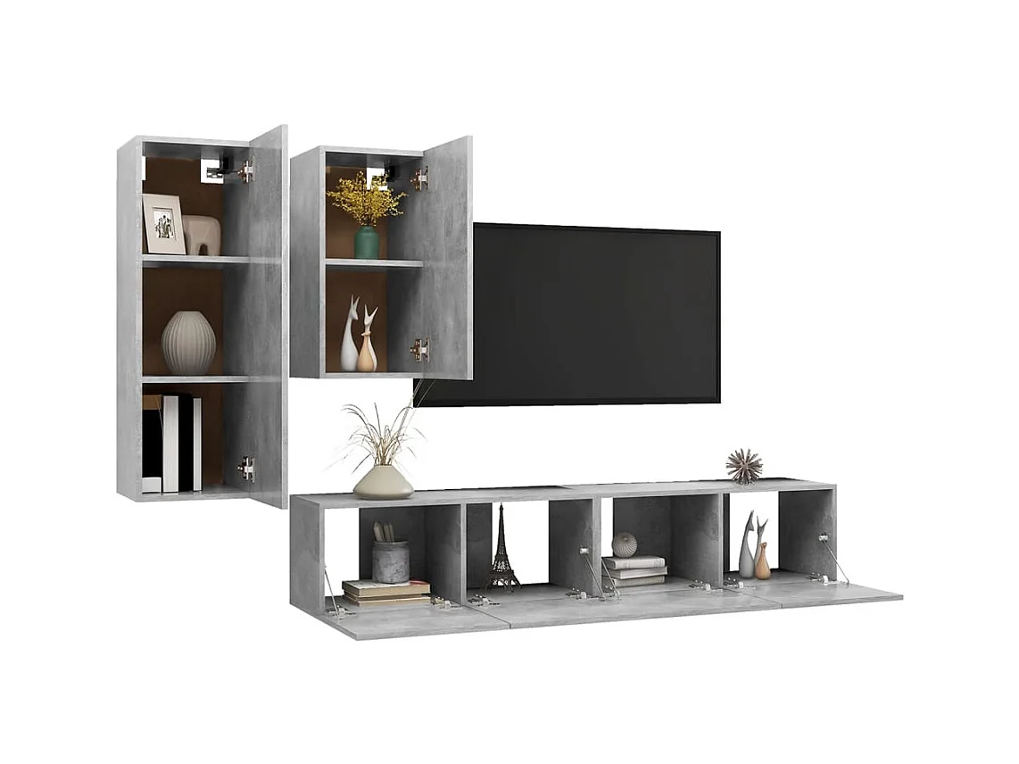 Maria  Ensemble de meubles TV 4 pcs Gris béton Bois d'ingénierie