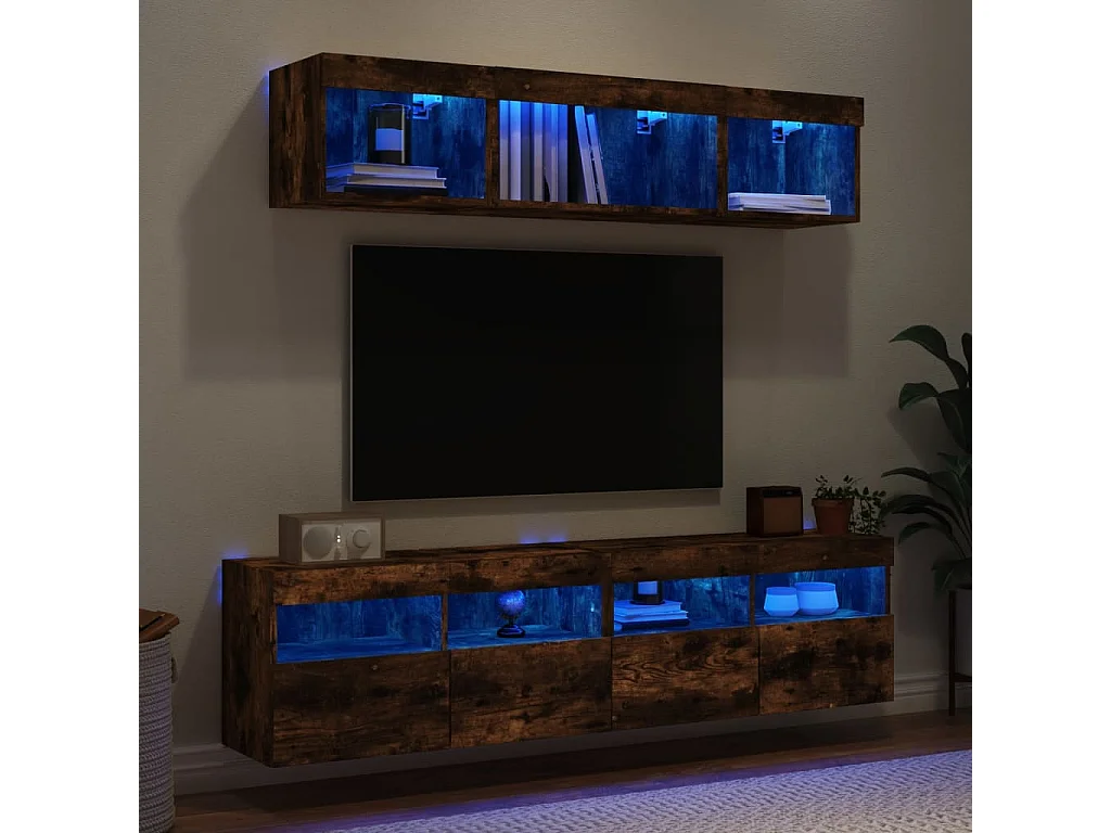 Nourdin  Unités murales TV avec LED 5 pcs chêne fumé bois d'ingénierie