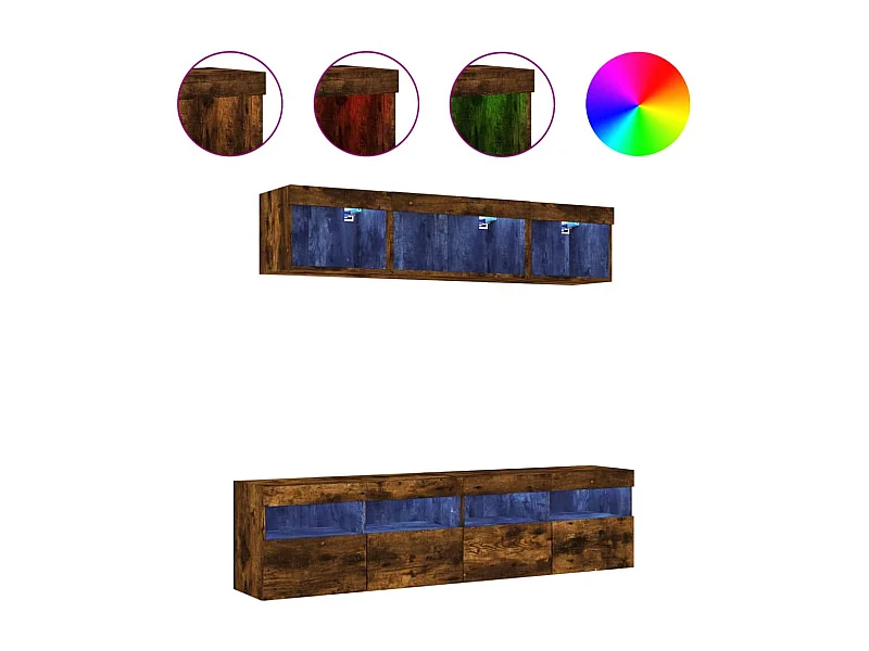 Nourdin  5-delige tv-wandmeubelset met LED bewerkt hout gerookt eiken