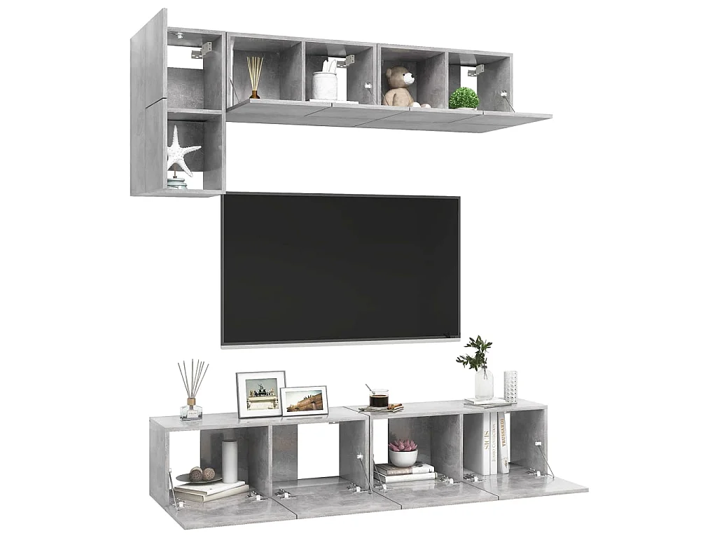 Mornar  Ensemble de meubles TV 5 pcs Gris béton Bois d'ingénierie