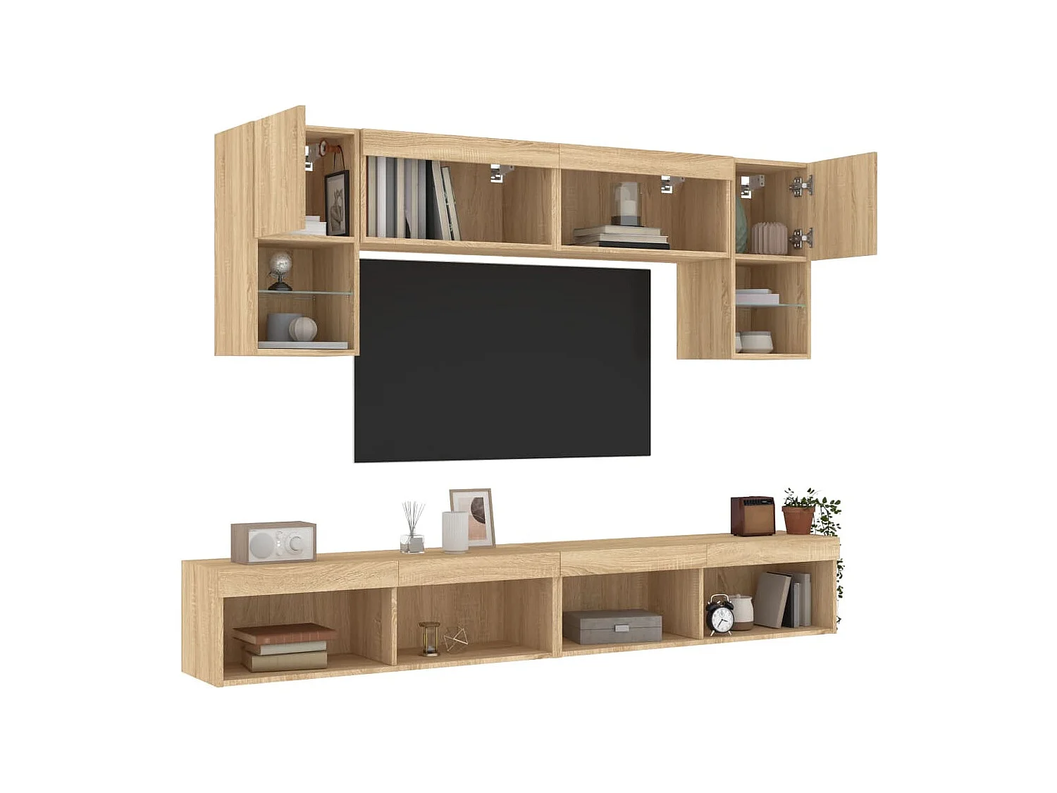 Kasperi  Unités murales TV avec LED 6 pcs chêne sonoma bois d'ingénierie