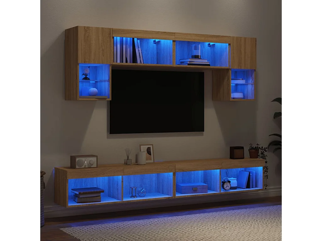 Kasperi  Unités murales TV avec LED 6 pcs chêne sonoma bois d'ingénierie