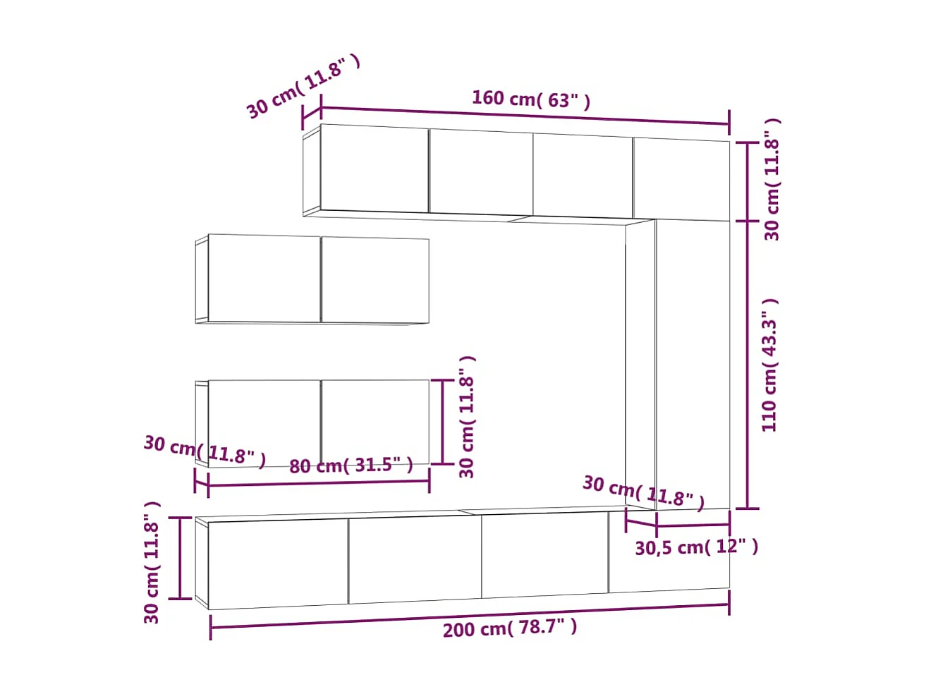 Garden Furniture -  7-delige Tv-meubelset bewerkt hout sonoma eikenkleurig