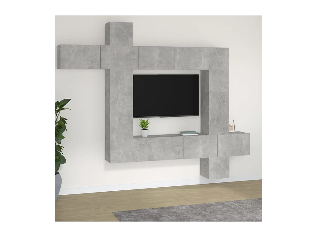 Manal  Ensemble de meubles TV 9 pcs Gris béton Bois d'ingénierie