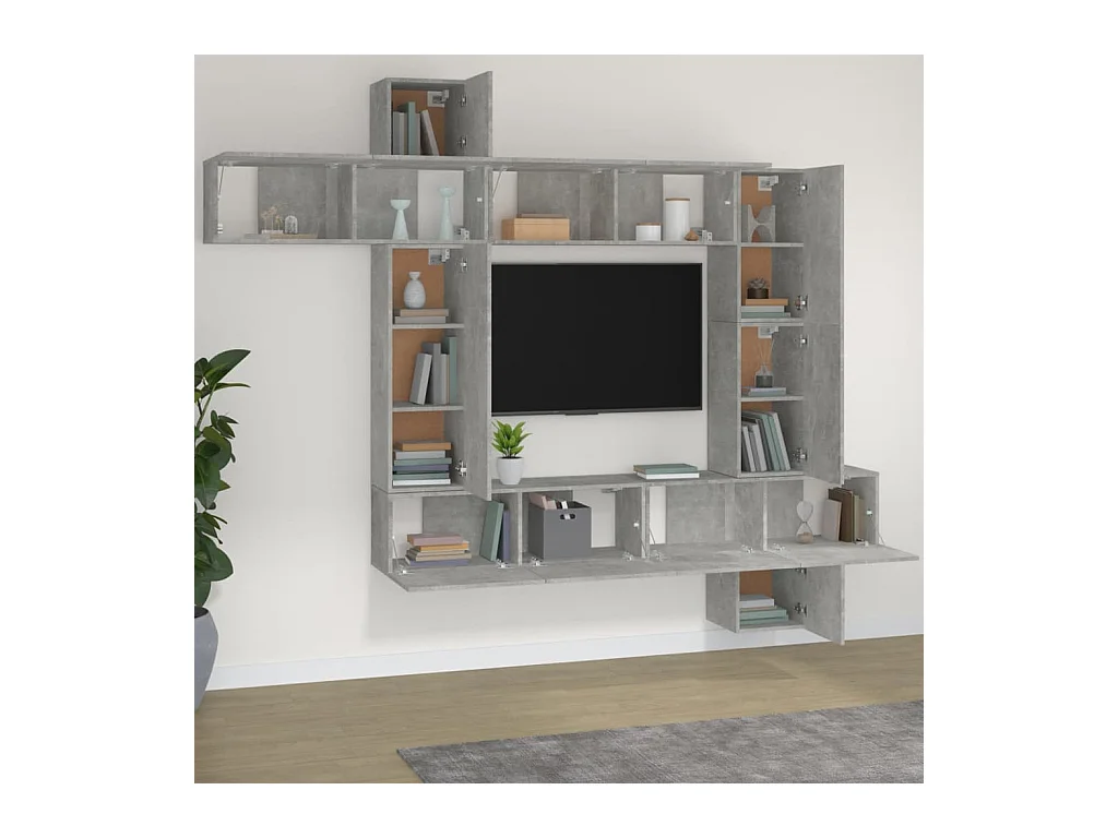 Manal  Ensemble de meubles TV 9 pcs Gris béton Bois d'ingénierie