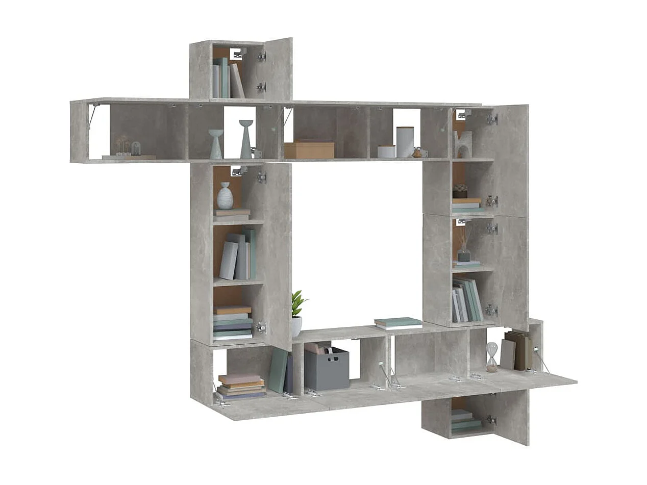 Manal  Ensemble de meubles TV 9 pcs Gris béton Bois d'ingénierie