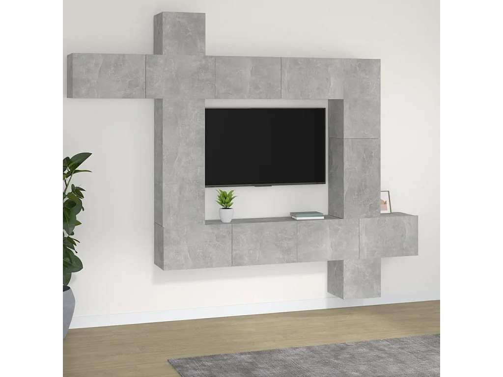 Manal  9-delige Tv-meubelset bewerkt hout betongrijs