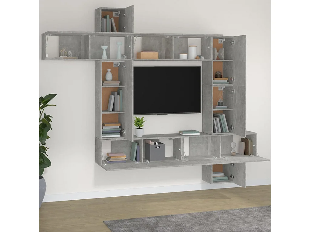 Manal  9-delige Tv-meubelset bewerkt hout betongrijs