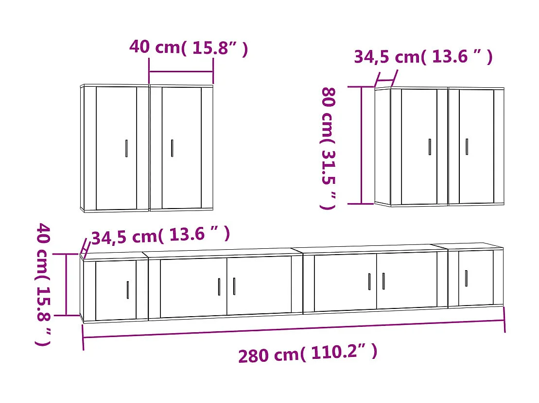 Clarion  8-delige Tv-meubelset bewerkt hout wit