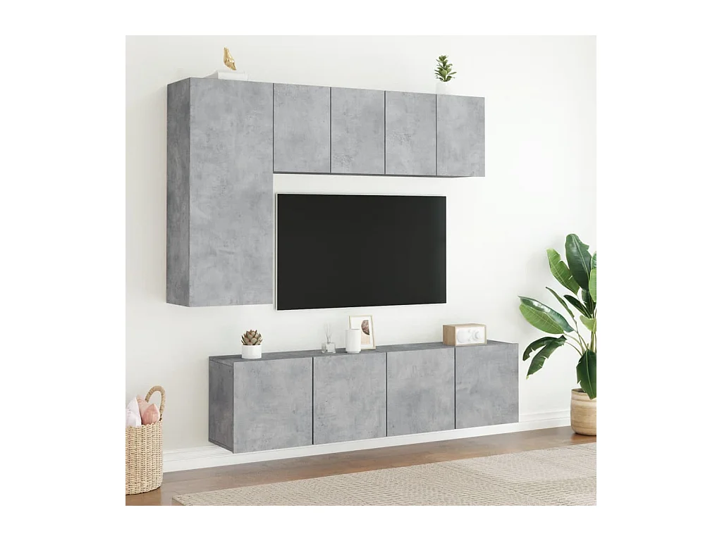 Xalindra  Unités murales TV 5 pcs gris béton bois d'ingénierie