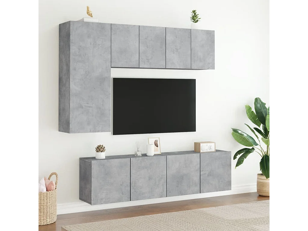 Xalindra  Unités murales TV 5 pcs gris béton bois d'ingénierie