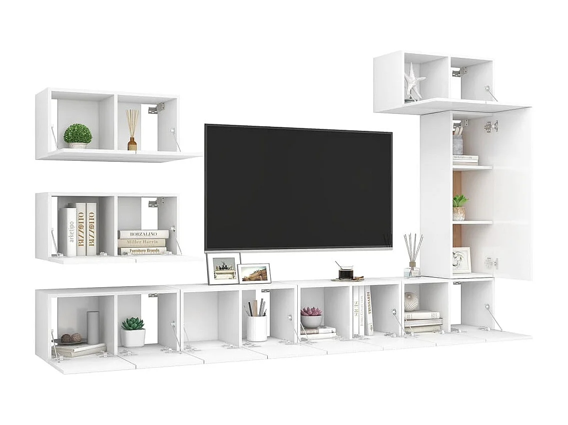 Lois  8-delige Tv-meubelset bewerkt hout wit