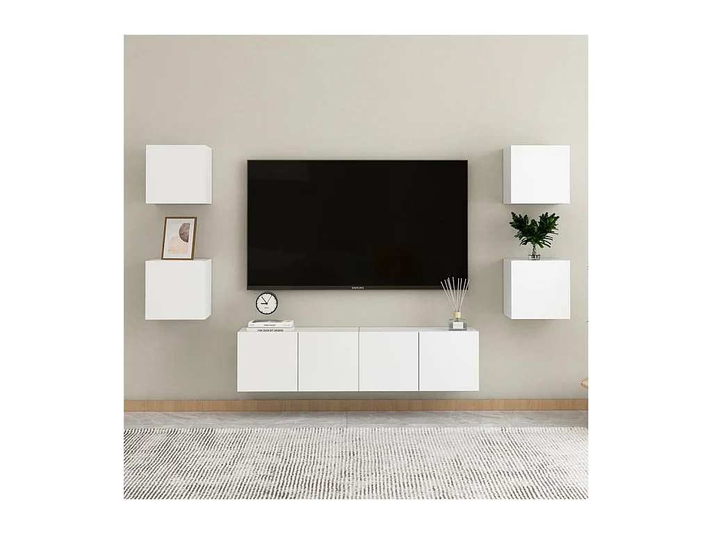 Iseline  Ensemble de meubles TV 6 pcs Blanc Bois d'ingénierie