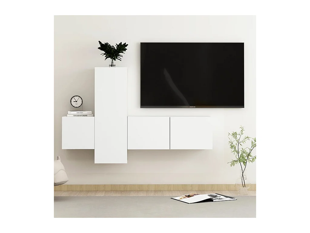 Daingean  3-delige Tv-meubelset bewerkt hout wit