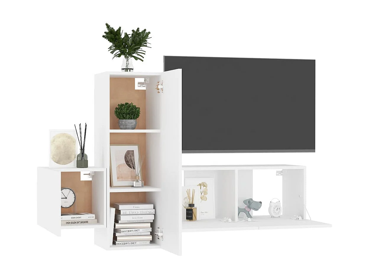 Daingean  Ensemble de meubles TV 3 pcs Blanc Bois d'ingénierie