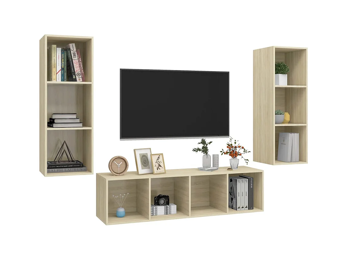 Aimo  Ensemble de meubles TV 3 pcs Chêne sonoma Bois d'ingénierie