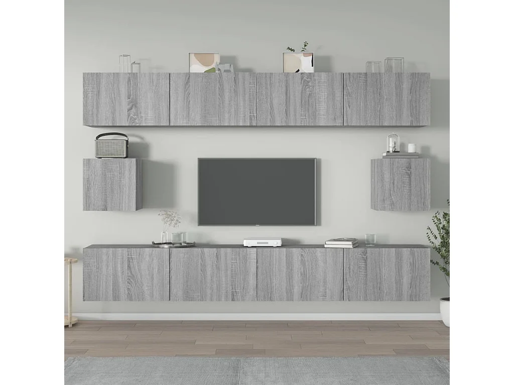Hollola  Set de muebles para TV 6 pzas madera contrachapada gris Sonoma