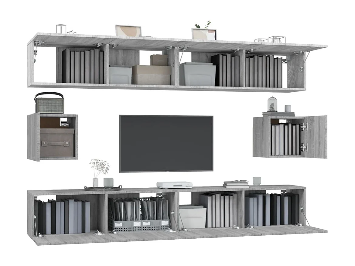 Hollola  Set de muebles para TV 6 pzas madera contrachapada gris Sonoma