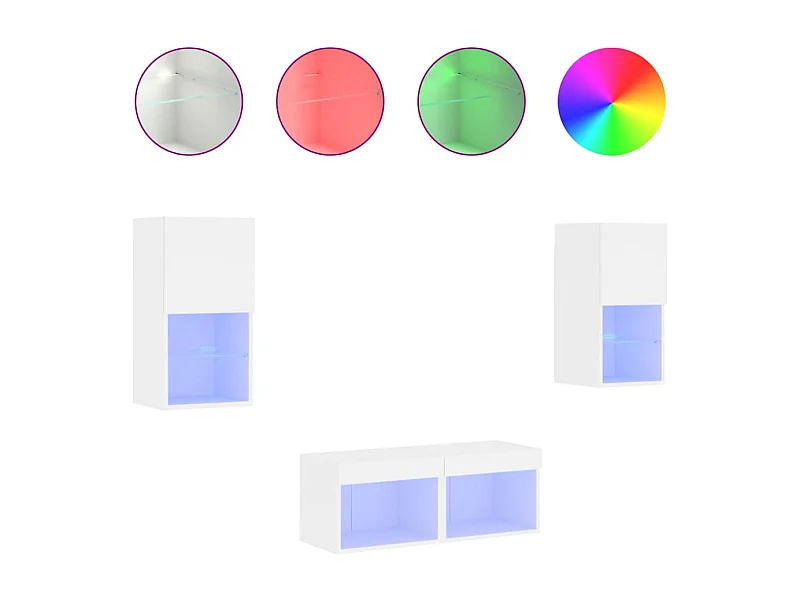 Cecilia Fernanda  4-delige tv-wandmeubelset met LED-verlichting wit