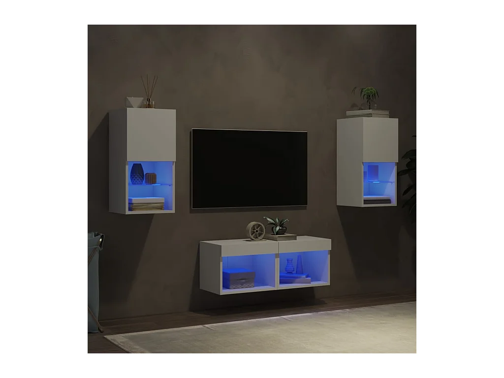 Cecilia Fernanda  Meuble TV muraux 4 pcs avec lumières LED blanc