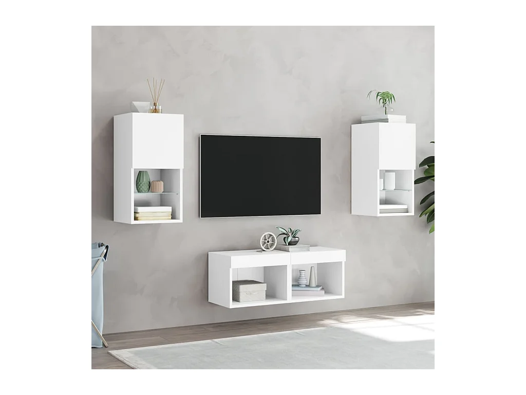 Cecilia Fernanda  Meuble TV muraux 4 pcs avec lumières LED blanc