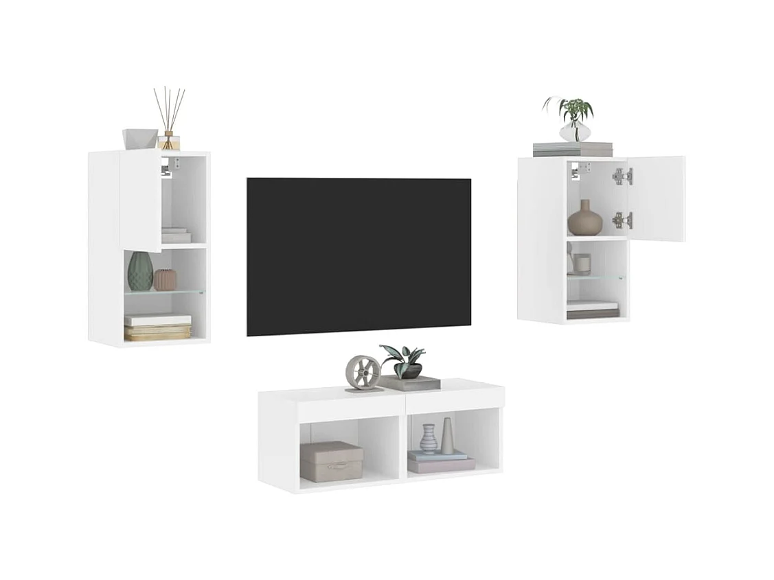 Cecilia Fernanda  Meuble TV muraux 4 pcs avec lumières LED blanc